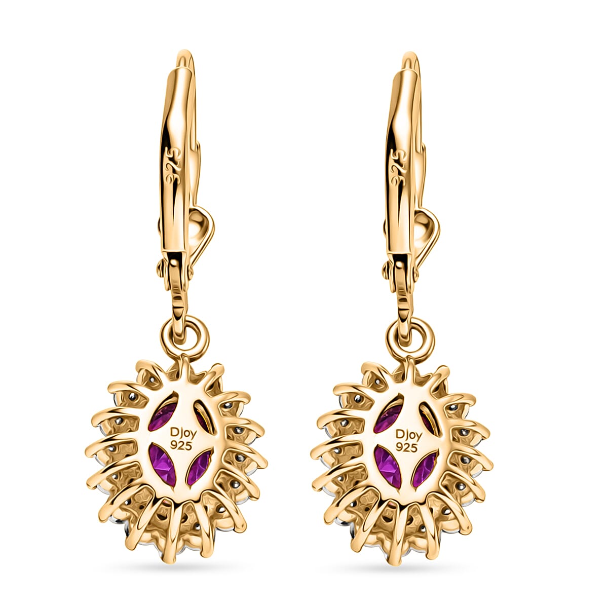 D'Joy Premium Radiant Ember Garnet and Moissanite 2.30 ctw Earrings in 18K Vermeil Yellow Gold Over Sterling Silver