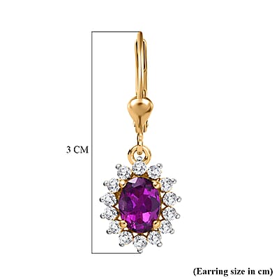 D'Joy Premium Radiant Ember Garnet and Moissanite 2.30 ctw Earrings in 18K Vermeil Yellow Gold Over Sterling Silver