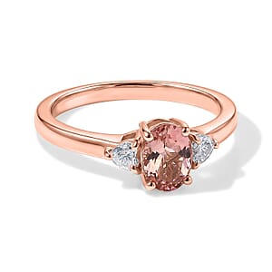 D'Joy Premium Blush Tourmaline and Moissanite 1.10 ctw Blush Promise Ring in 18K Vermeil Rose Gold Over Sterling Silver (Size 10.0)