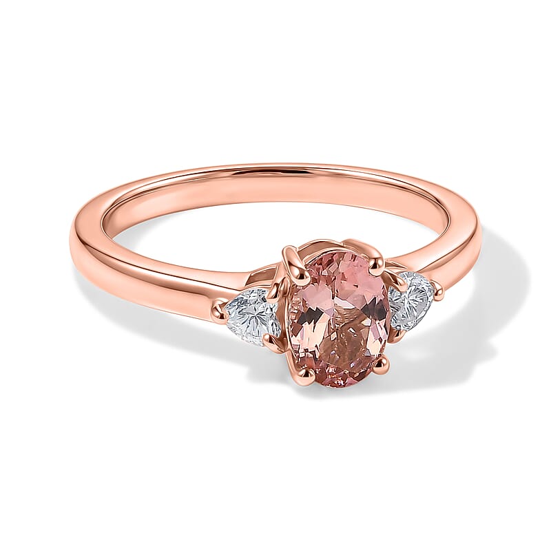 D'Joy Premium Blush Tourmaline and Moissanite 1.10 ctw Blush Promise Ring in 18K Vermeil Rose Gold Over Sterling Silver (Size 10.0)