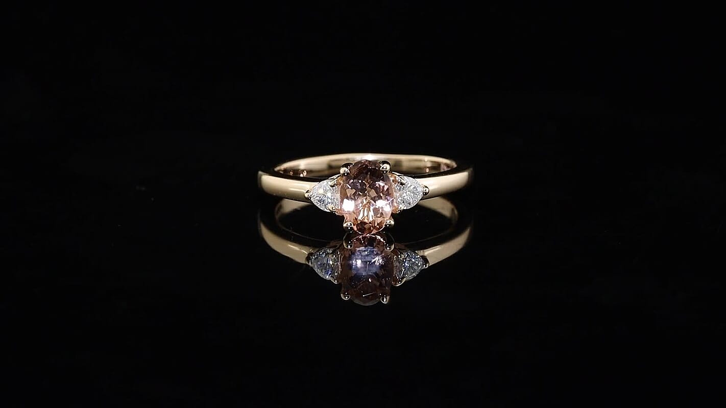 D'Joy Premium Blush Tourmaline, Moissanite Ring in 18K Vermeil RG Over Sterling Silver (Size 10.0) 1.10 ctw
