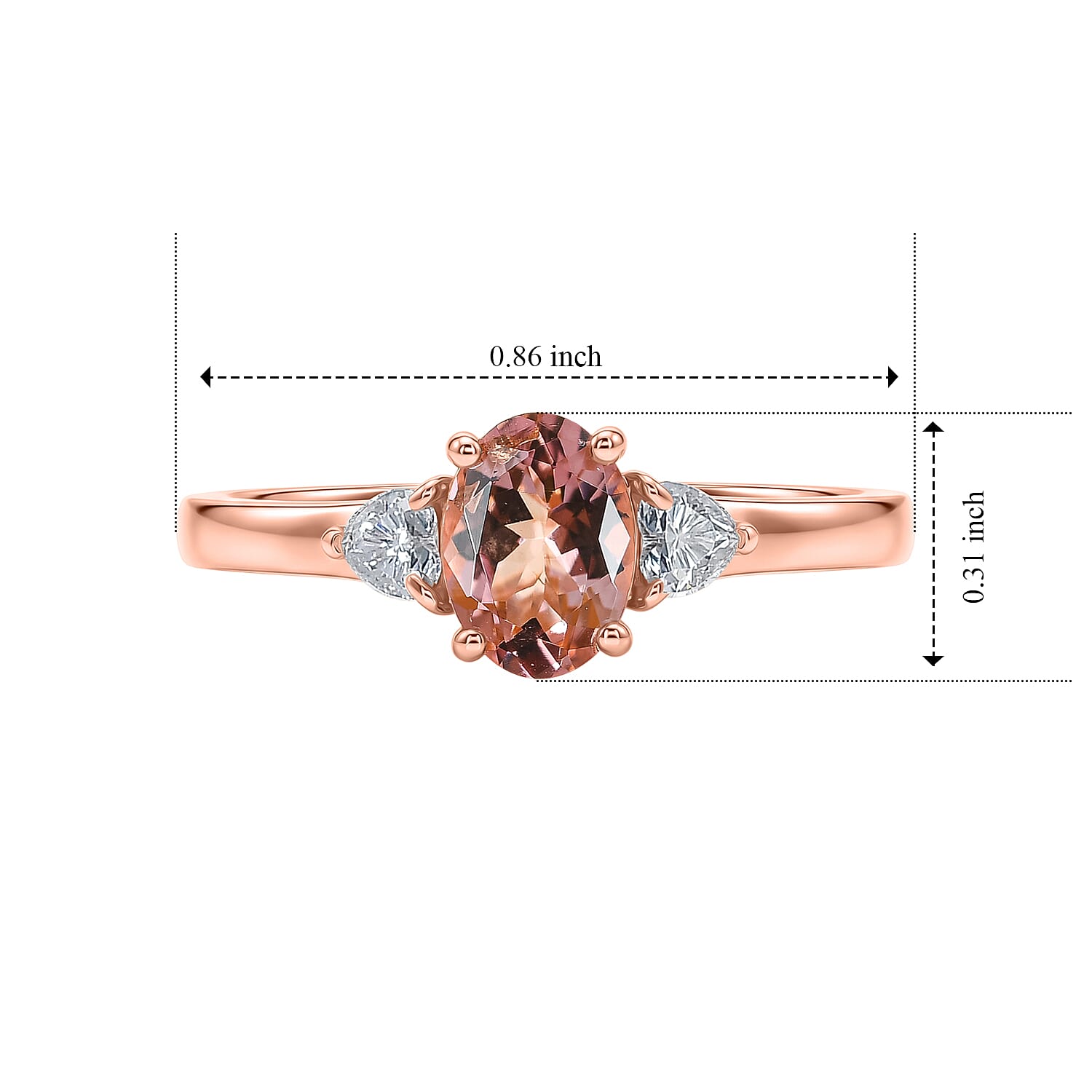 D'Joy Premium Blush Tourmaline and Moissanite 1.10 ctw Blush Promise Ring in 18K Vermeil Rose Gold Over Sterling Silver (Size 10.0)