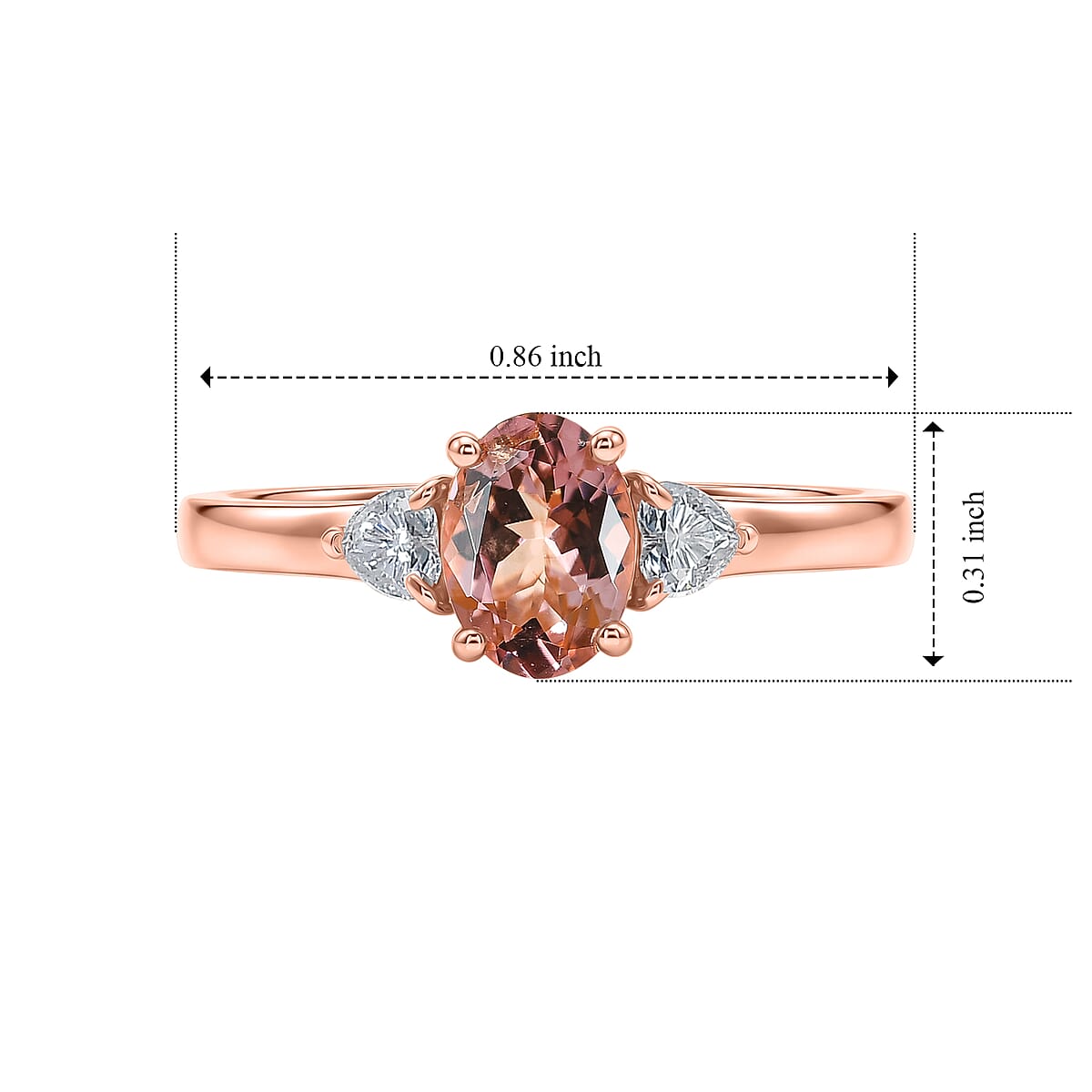 D'Joy Premium Blush Tourmaline and Moissanite 1.10 ctw Blush Promise Ring in 18K Vermeil Rose Gold Over Sterling Silver (Size 10.0) image number 5