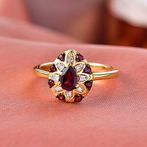 Premium Anthill Garnet and Luxuriant Lab Grown Diamond G-H SI 0.75 ctw Bloom Ring in 18K Vermeil Yellow Gold Over Sterling Silver (Size 10.0) (Del. in 5-7 Days) 