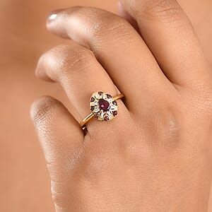 Premium Anthill Garnet and Luxuriant Lab Grown Diamond G-H SI 0.75 ctw Bloom Ring in 18K Vermeil Yellow Gold Over Sterling Silver (Size 10.0) (Del. in 5-7 Days) 