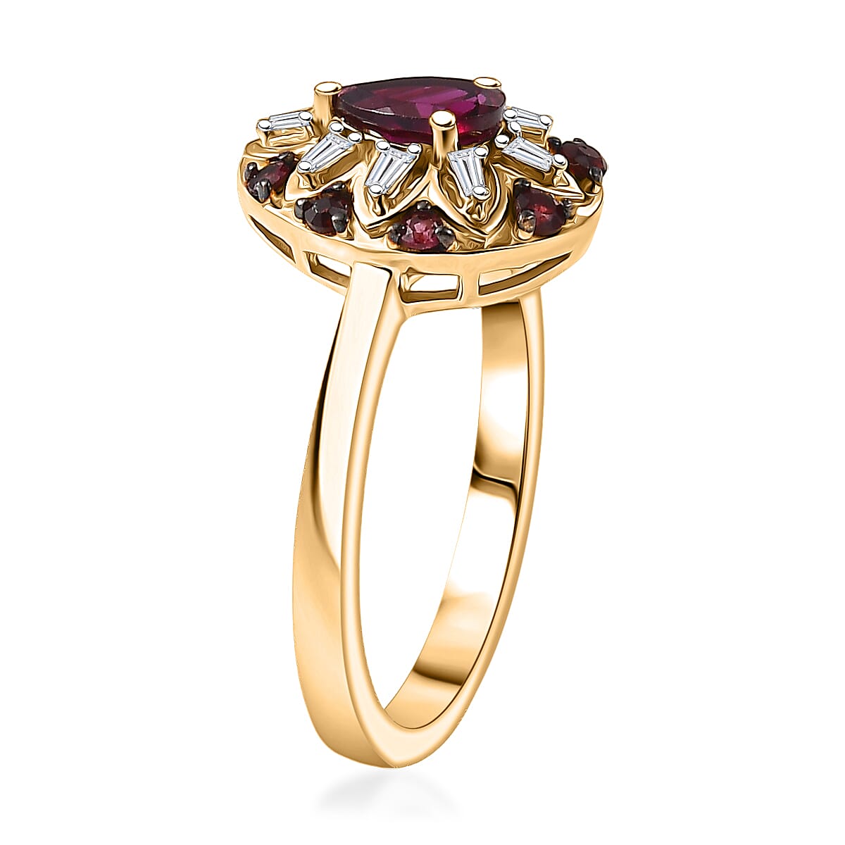 Premium Anthill Garnet and Luxuriant Lab Grown Diamond G-H SI 0.75 ctw Bloom Ring in 18K Vermeil Yellow Gold Over Sterling Silver (Size 10.0) (Del. in 5-7 Days)  image number 3