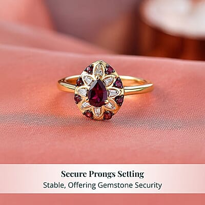 Premium Anthill Garnet and Luxuriant Lab Grown Diamond G-H SI 0.75 ctw Bloom Ring in 18K Vermeil Yellow Gold Over Sterling Silver (Size 5.0)