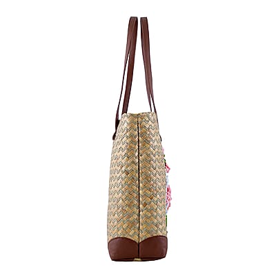 Passage Blooming Rose Handcrafted Ribbon Embroidered Straw Tote Bag
