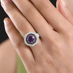 D'Joy Premium Lusaka Amethyst and Multi Gemstone 2.50 ctw Bloom Citadel Ring in Rhodium Over Sterling Silver (Size 6.0)