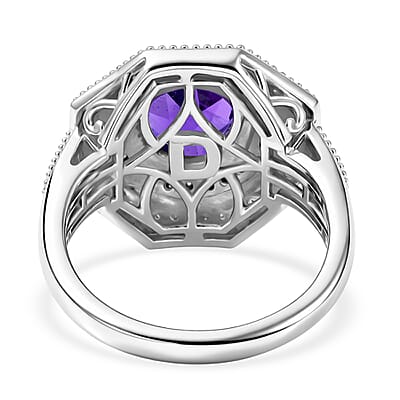 D'Joy Premium Lusaka Amethyst and Multi Gemstone 2.50 ctw Bloom Citadel Ring in Rhodium Over Sterling Silver (Size 6.0)