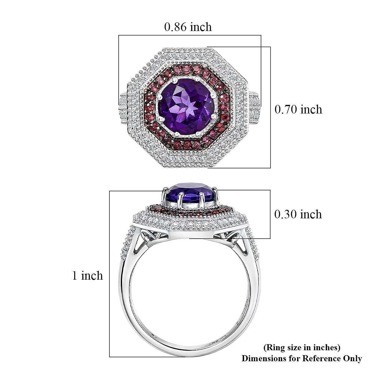 D'Joy Premium Lusaka Amethyst and Multi Gemstone 2.50 ctw Bloom Citadel Ring in Rhodium Over Sterling Silver (Size 6.0) image number 5