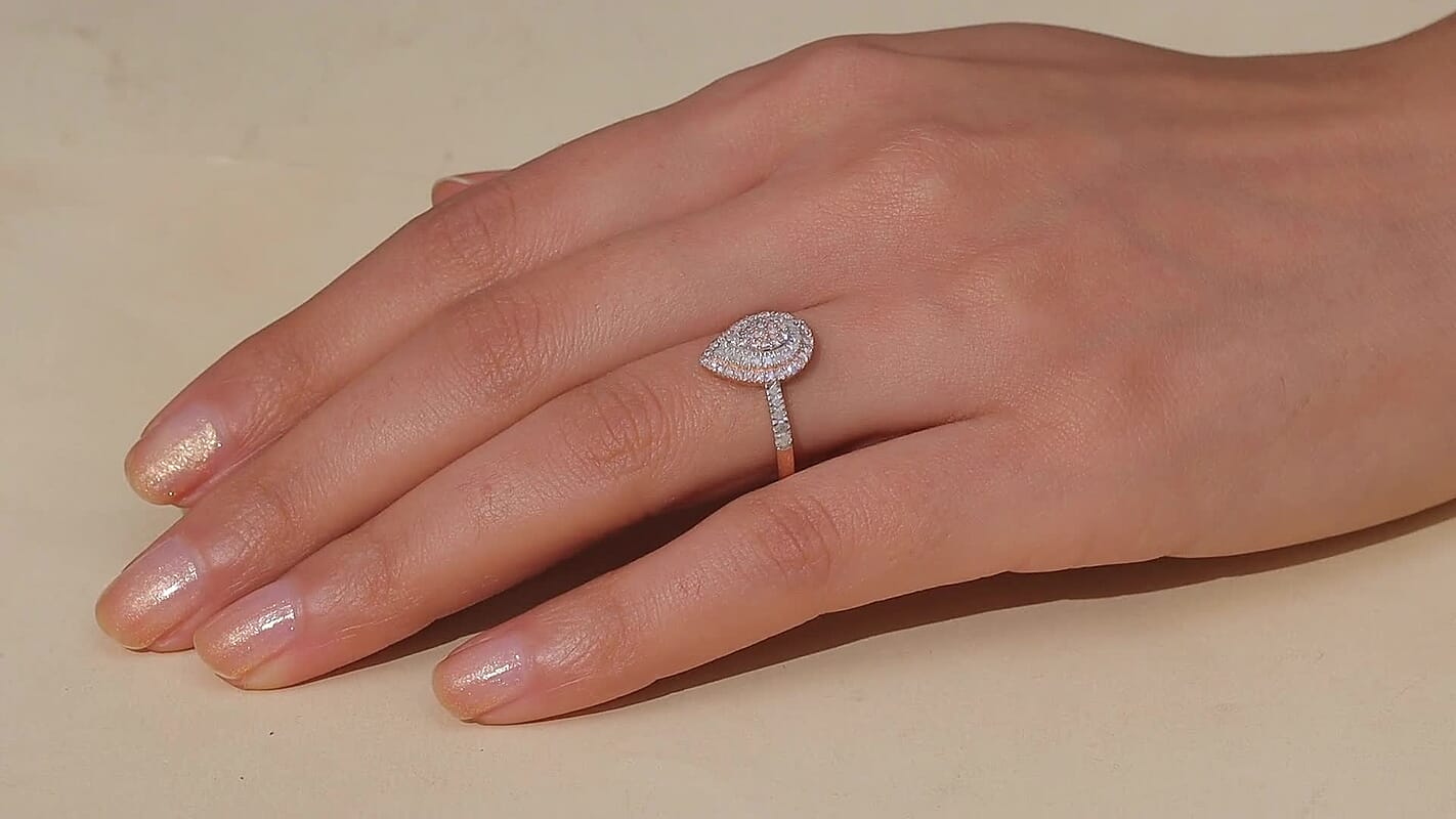 D'Joy Natural Pink and White Diamond (I3) Endless Love Drop Ring in 18K Vermeil RG Over Sterling Silver (Size 7.0) 0.50 ctw