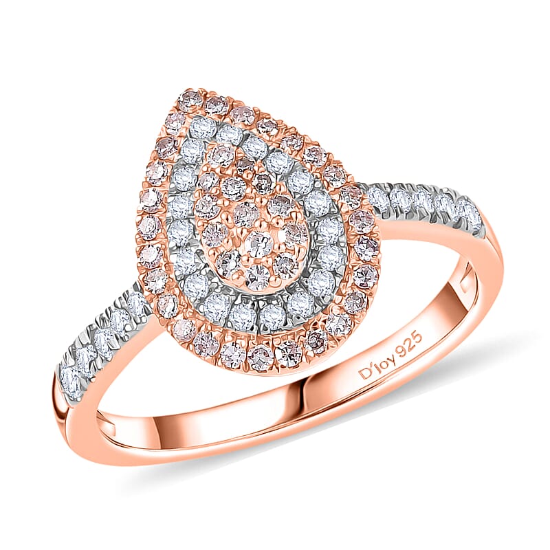 D'Joy Natural Pink and White Diamond I3 0.50 ctw Endless Love Drop Ring in 18K Vermeil Rose Gold Over Sterling Silver (Size 7.0)
