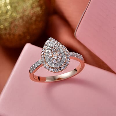 D'Joy Natural Pink and White Diamond I3 0.50 ctw Endless Love Drop Ring in 18K Vermeil Rose Gold Over Sterling Silver (Size 7.0)
