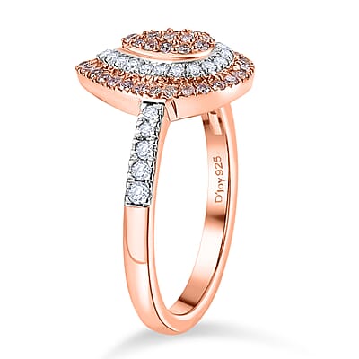 D'Joy Natural Pink and White Diamond I3 0.50 ctw Endless Love Drop Ring in 18K Vermeil Rose Gold Over Sterling Silver (Size 7.0)
