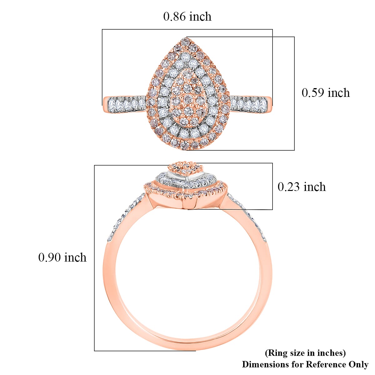 D'Joy Natural Pink and White Diamond I3 0.50 ctw Endless Love Drop Ring in 18K Vermeil Rose Gold Over Sterling Silver (Size 8.0) image number 5