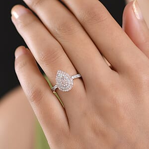 D'Joy Natural Pink and White Diamond (I3) 0.50 ctw Endless Love Drop Ring in 18K Vermeil Rose Gold Over Sterling Silver (Size 9.0)