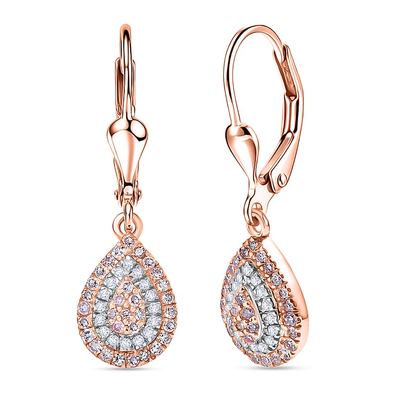 D'Joy Natural Pink and White Diamond I3 0.50 ctw Endless Love Drop Earrings in 18K Vermeil Rose Gold Over Sterling Silver