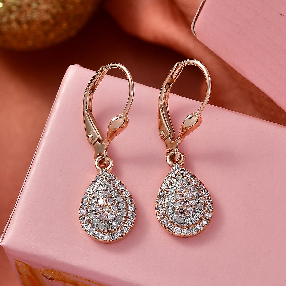 D'Joy Natural Pink and White Diamond I3 0.50 ctw Endless Love Drop Earrings in 18K Vermeil Rose Gold Over Sterling Silver image number 1