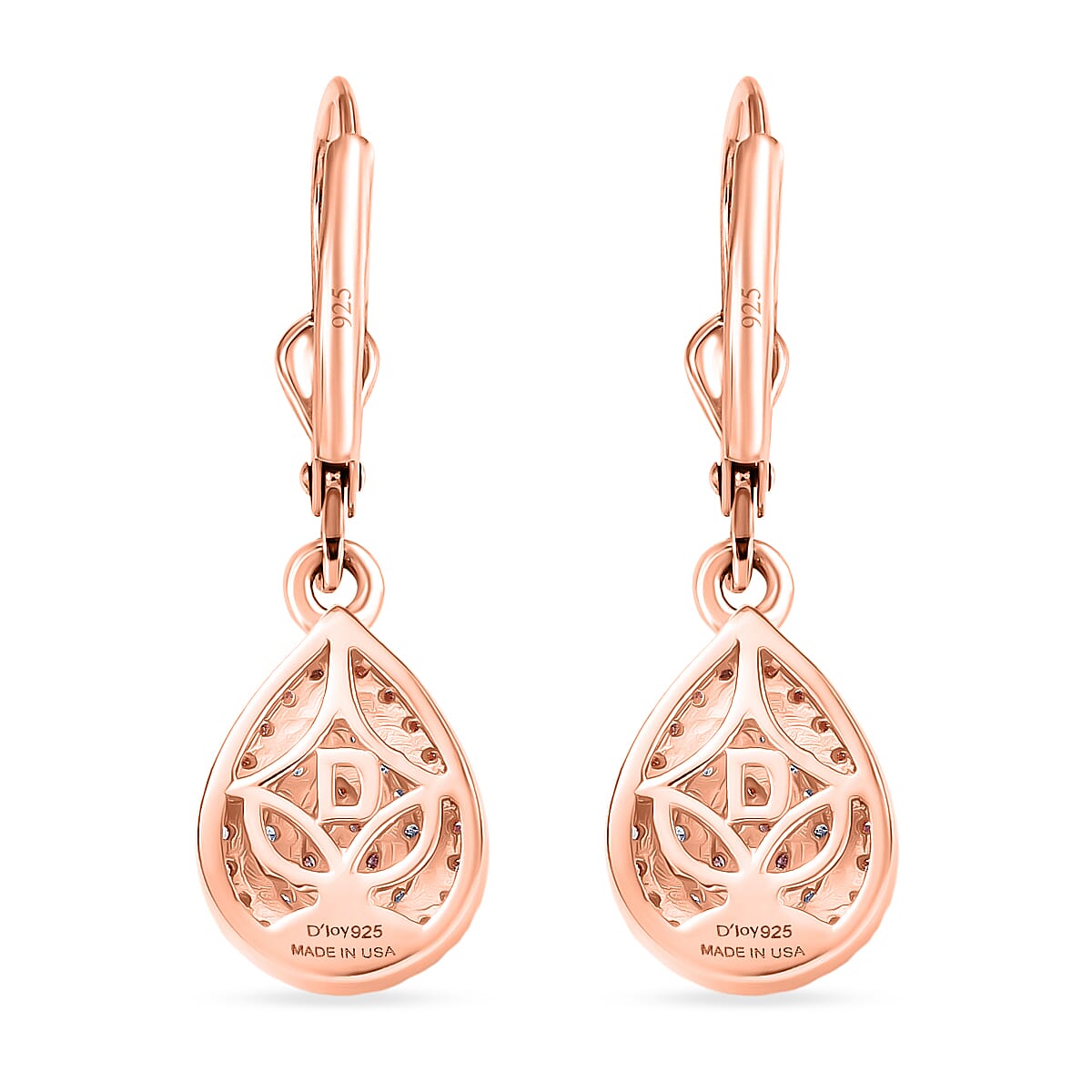 D'Joy Natural Pink and White Diamond I3 0.50 ctw Endless Love Drop Earrings in 18K Vermeil Rose Gold Over Sterling Silver image number 4