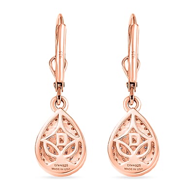 D'Joy Natural Pink and White Diamond I3 0.50 ctw Endless Love Drop Earrings in 18K Vermeil Rose Gold Over Sterling Silver