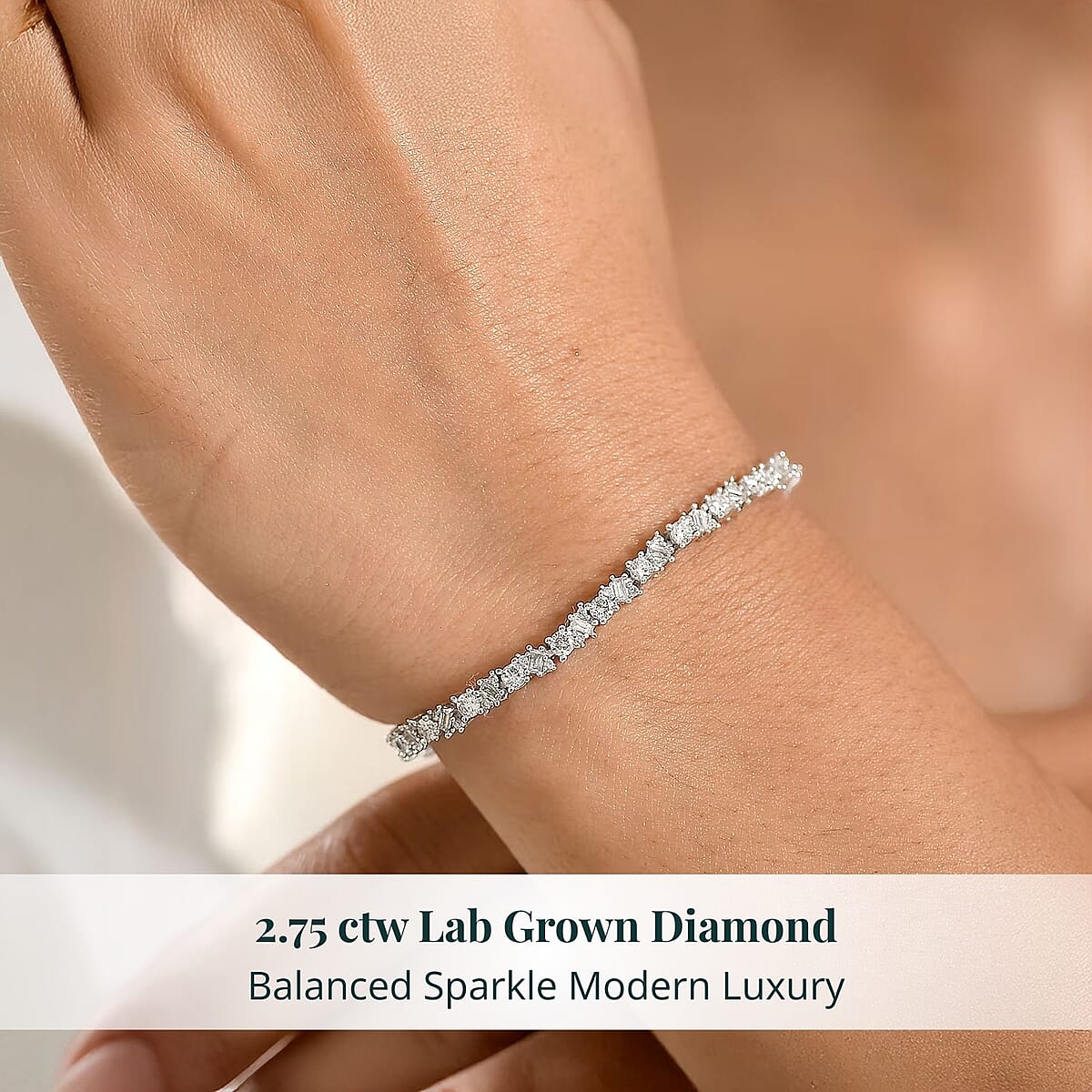 Luxuriant Lab Grown Diamond G-H SI 2.75 ctw Romanesque Line Bracelet in Rhodium Over Sterling Silver (6.50 In) image number 1