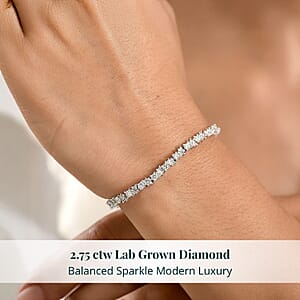 Luxuriant Lab Grown Diamond G-H SI 2.75 ctw Romanesque Line Bracelet in Rhodium Over Sterling Silver (6.50 In)