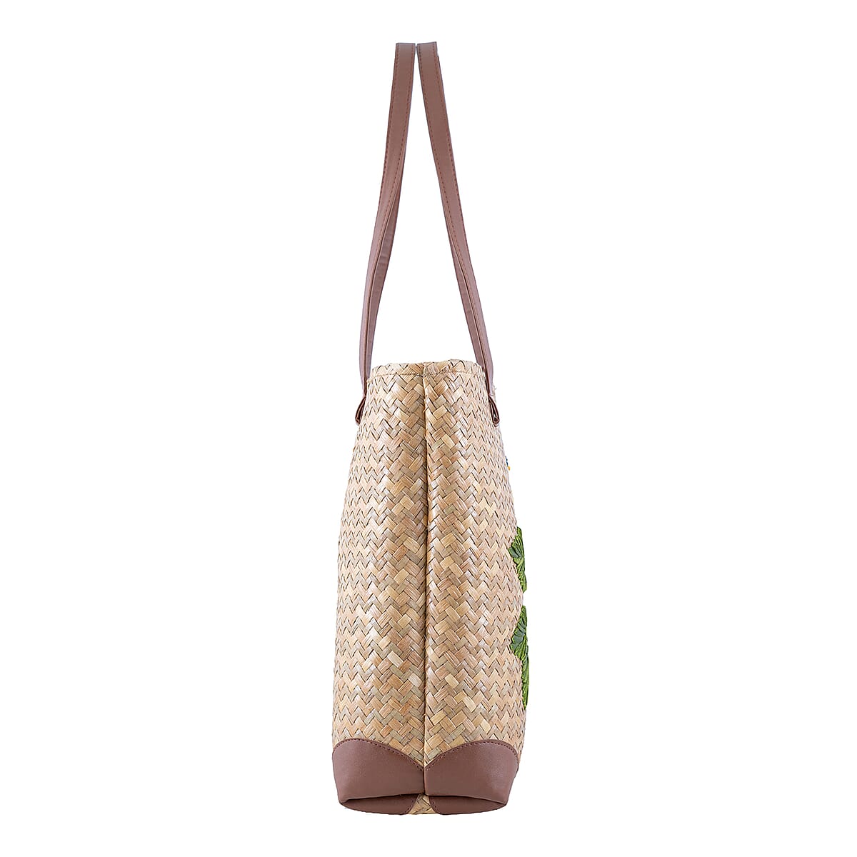 Passage Bluebird & Hydrangea Handcrafted Ribbon Embroidered Straw Tote Bag image number 4