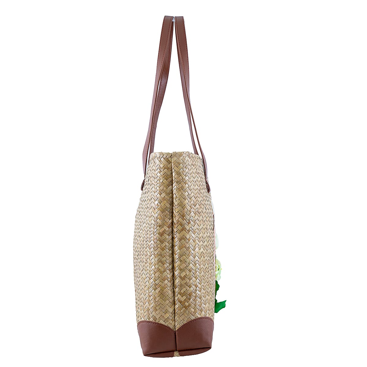Passage Lotus & Dragonefly Handcrafted Ribbon Embroidered Straw Tote Bag image number 4