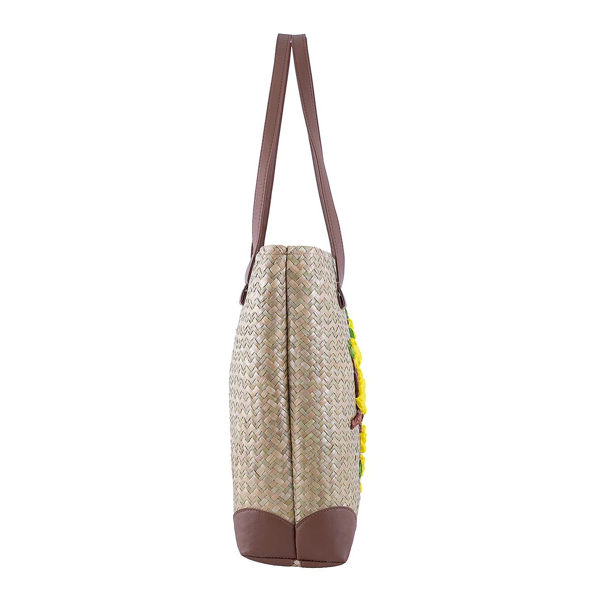 Passage Apricot Blossom Branch Handcrafted Ribbon Embroidered Straw Tote Bag image number 4