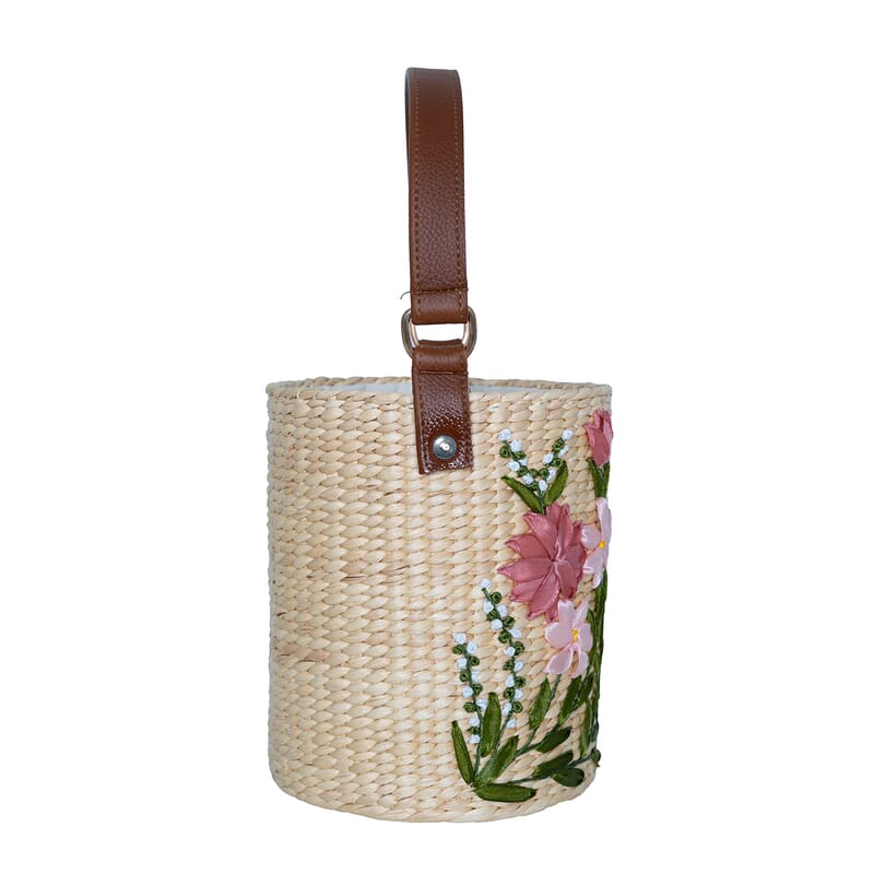 Passage Blossom Meadow Handcrafted Ribbon Embroidered Cylinder Shoulder Bag