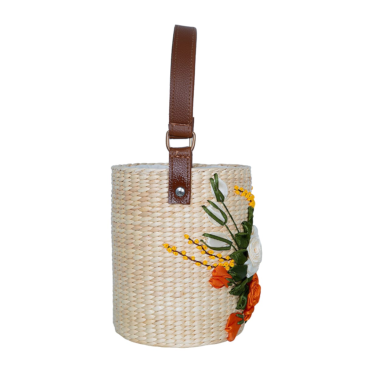 Passage Golden Rose Bouquet Handcrafted Ribbon Embroidered Cylinder Shoulder Bag image number 3