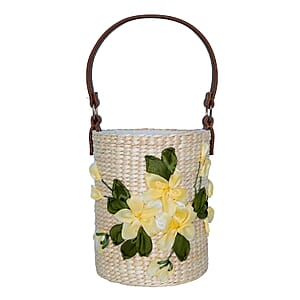 Passage Tropical Plumeria Handcrafted Ribbon Embroidered Cylinder Shoulder Bag