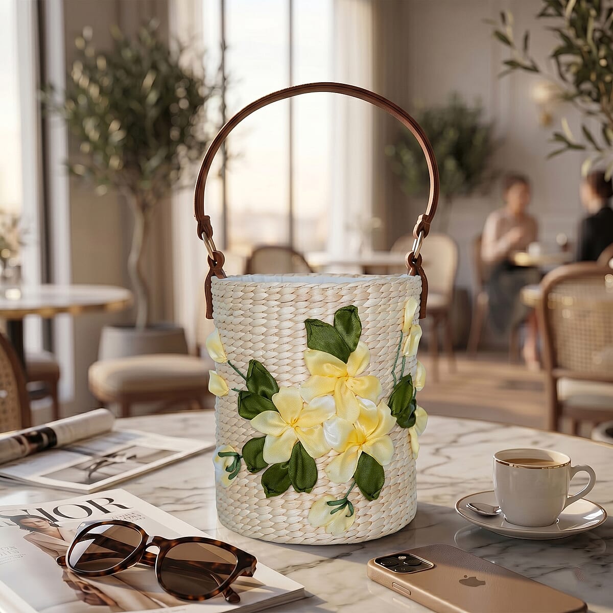 Passage Tropical Plumeria Handcrafted Ribbon Embroidered Cylinder Shoulder Bag image number 1