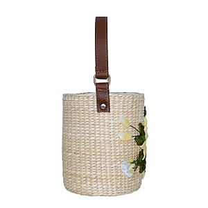 Passage Tropical Plumeria Handcrafted Ribbon Embroidered Cylinder Shoulder Bag
