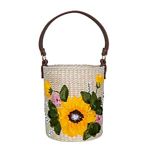 Passage Sunflower Bloom Handcrafted Ribbon Embroidered Cylinder Shoulder Bag
