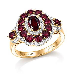 D'Joy Premium Anthill Garnet and Moissanite 2.40 ctw Crimson Bloom Ring in 18K Vermeil Yellow Gold Over Sterling Silver (Size 10.0)