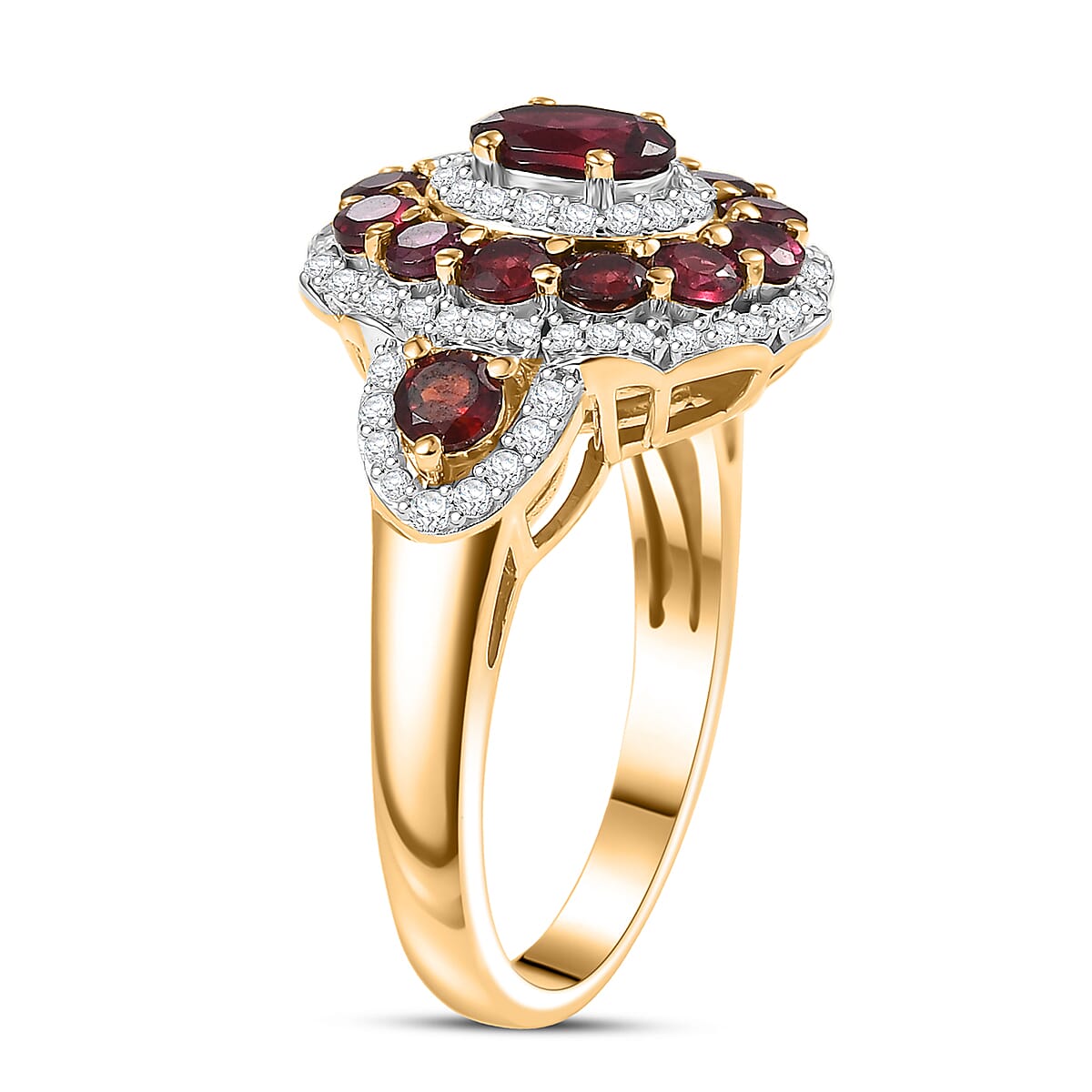 D'Joy Premium Anthill Garnet and Moissanite 2.40 ctw Crimson Bloom Ring in 18K Vermeil Yellow Gold Over Sterling Silver (Size 10.0) image number 3
