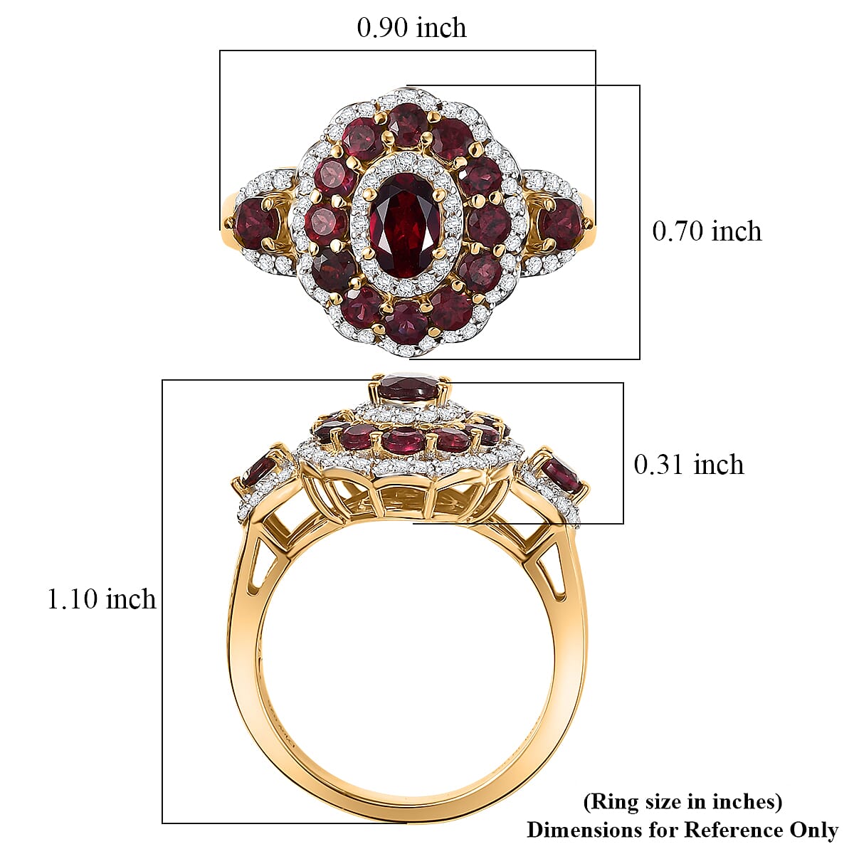 D'Joy Premium Anthill Garnet and Moissanite 2.40 ctw Crimson Bloom Ring in 18K Vermeil Yellow Gold Over Sterling Silver (Size 10.0) image number 5