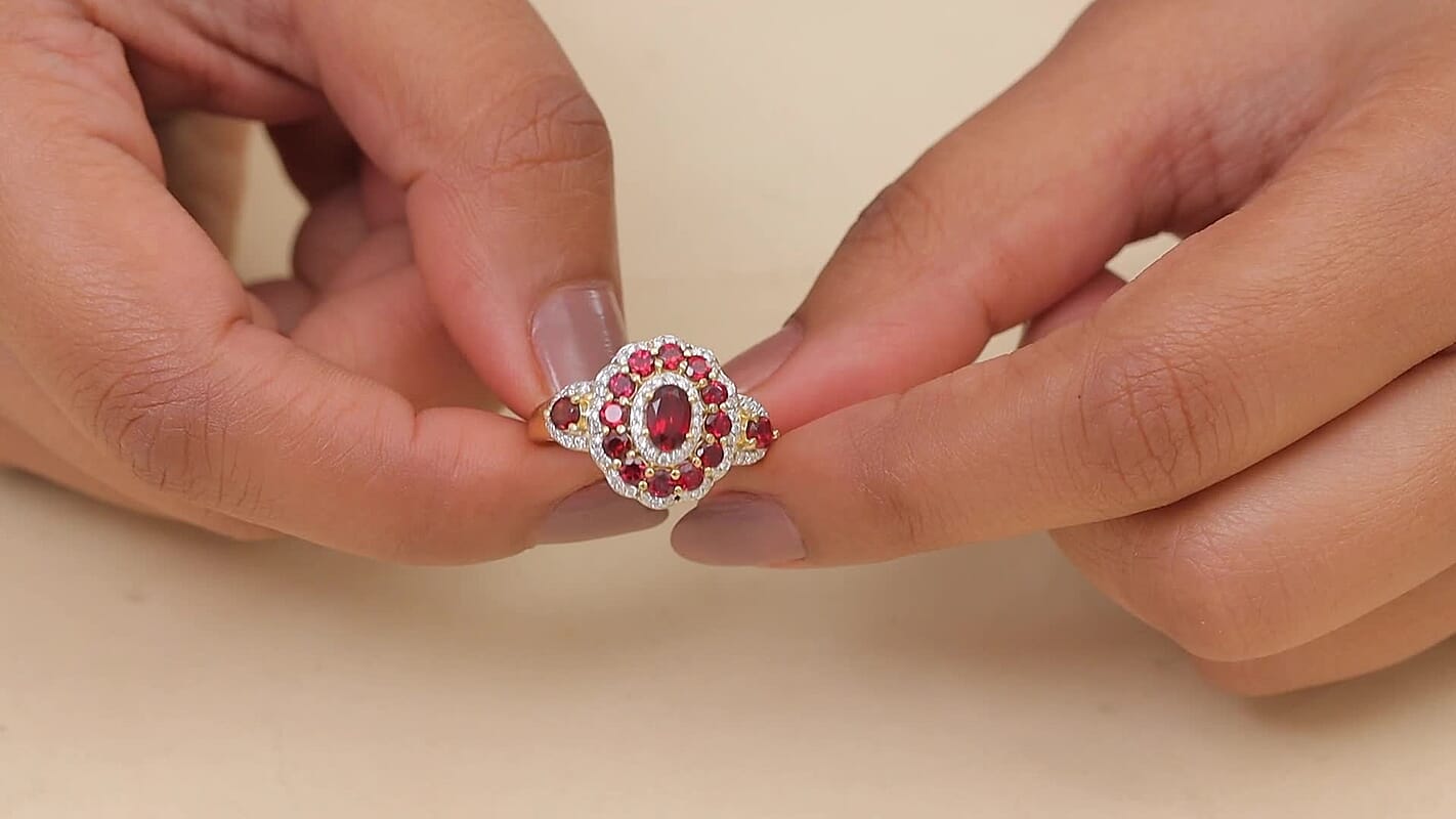 D'Joy Premium Anthill Garnet, Moissanite Ring in 18K Vermeil YG Over Sterling Silver (Size 10.0) 2.40 ctw