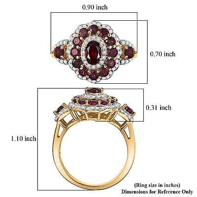 D'Joy Premium Anthill Garnet and Moissanite 2.40 ctw Crimson Bloom Ring in 18K Vermeil Yellow Gold Over Sterling Silver (Size 6.0)