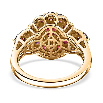 D'Joy Premium Anthill Garnet and Moissanite 2.40 ctw Crimson Bloom Ring in 18K Vermeil Yellow Gold Over Sterling Silver (Size 6.0)