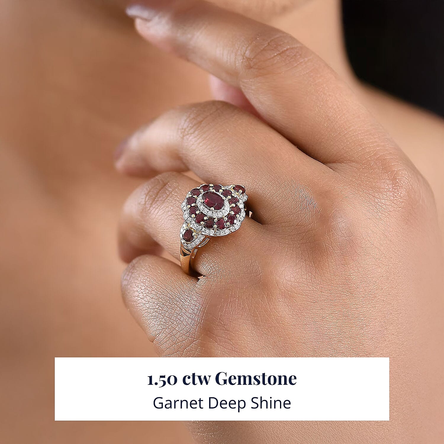 D'Joy Premium Anthill Garnet and Moissanite 2.40 ctw Crimson Bloom Ring in 18K Vermeil Yellow Gold Over Sterling Silver (Size 7.0)