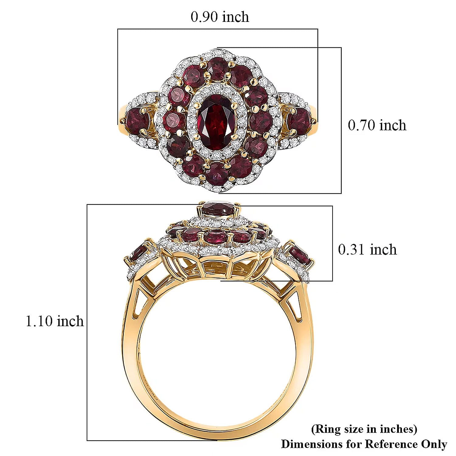 D'Joy Premium Anthill Garnet and Moissanite 2.40 ctw Crimson Bloom Ring in 18K Vermeil Yellow Gold Over Sterling Silver (Size 7.0)