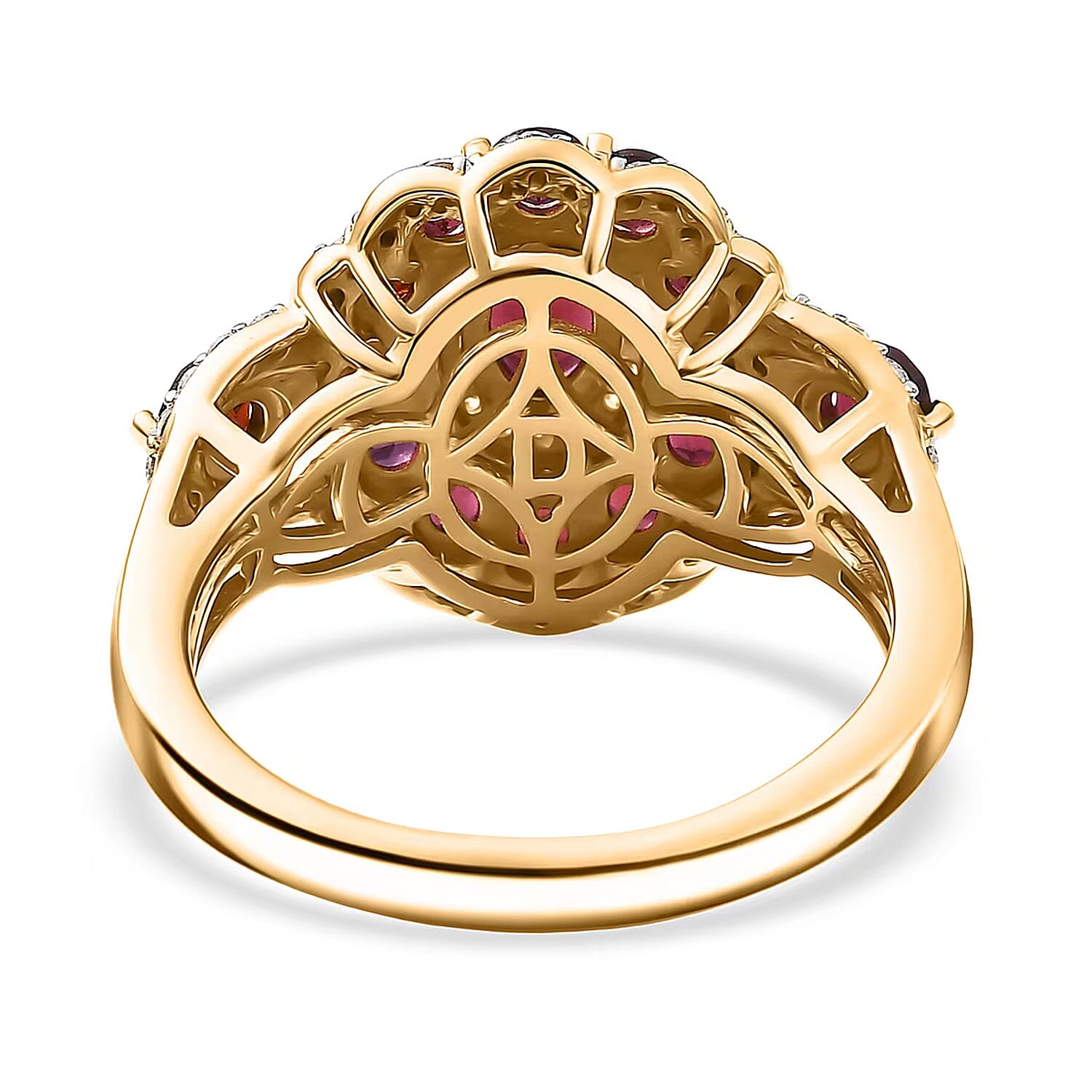 D'Joy Premium Anthill Garnet and Moissanite 2.40 ctw Crimson Bloom Ring in 18K Vermeil Yellow Gold Over Sterling Silver (Size 7.0)