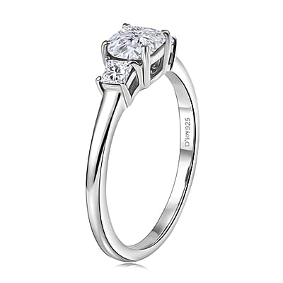 D'Joy Strontium Titanate and Moissanite 1.00 ctw 3 Stone Ring in Rhodium Over Sterling Silver (Size 5.0)