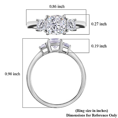 D'Joy Strontium Titanate and Moissanite 1.00 ctw 3 Stone Ring in Rhodium Over Sterling Silver (Size 5.0)