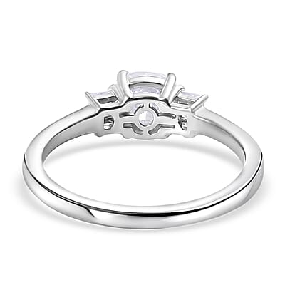 D'Joy Strontium Titanate and Moissanite 1.00 ctw 3 Stone Ring in Rhodium Over Sterling Silver (Size 9.0)