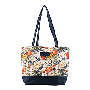 Passage Multi Color Floral Print 60% Polyester, 10% Cotton, 30% Faux Leather Tote Bag