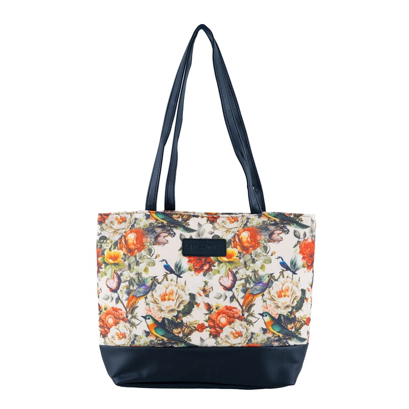 Passage Multi Color Floral Print 60% Polyester, 10% Cotton, 30% Faux Leather Tote Bag